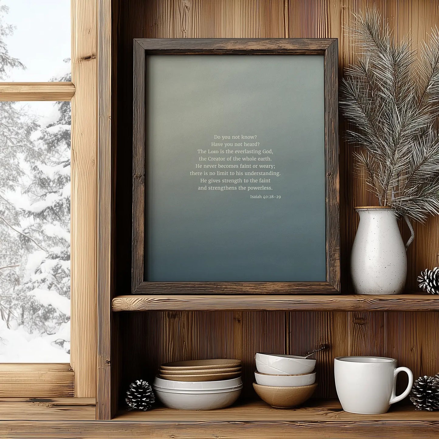 Isaiah 40:28-29 CSB - Heaven & Nature Co. Scripture Print - Lifestyle
