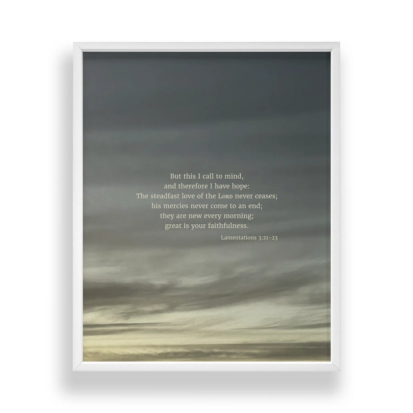 Lamentations 3:21-23 ESV - Heaven & Nature Co. Scripture Print - Main Frame Mockup