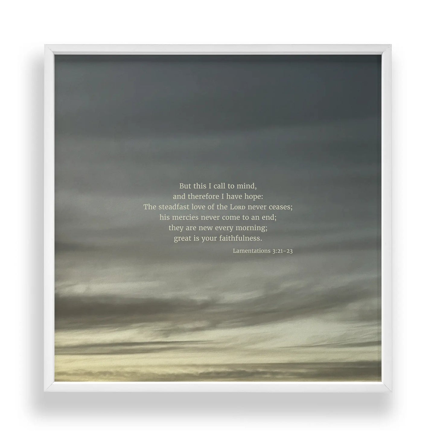 Lamentations 3:21-23 ESV - Heaven & Nature Co. Scripture Print - Standard 10x10 Frame Mockup