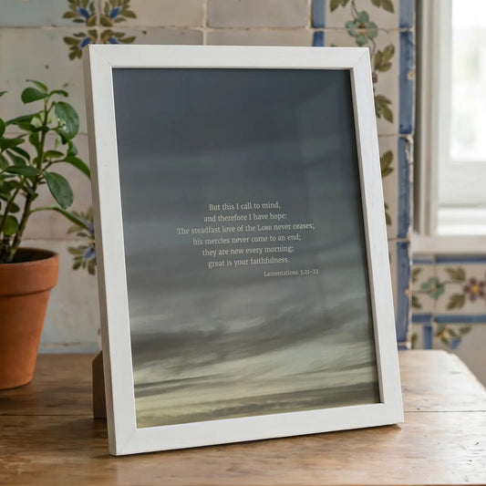 Lamentations 3:21-23 ESV - Heaven & Nature Co. Scripture Print - Lifestyle