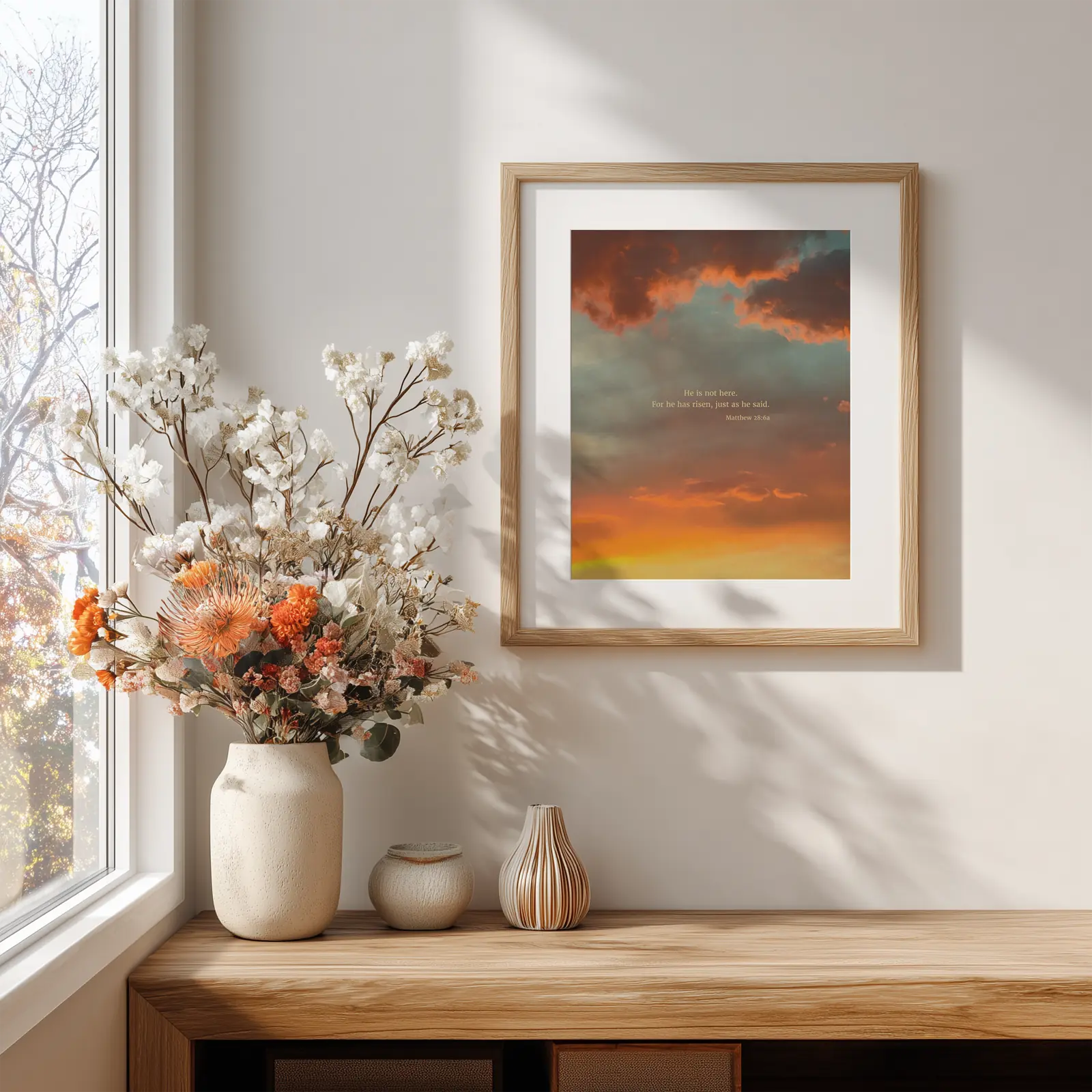 Matthew 28:6a CSB - Heaven & Nature Co. Scripture Print - Lifestyle