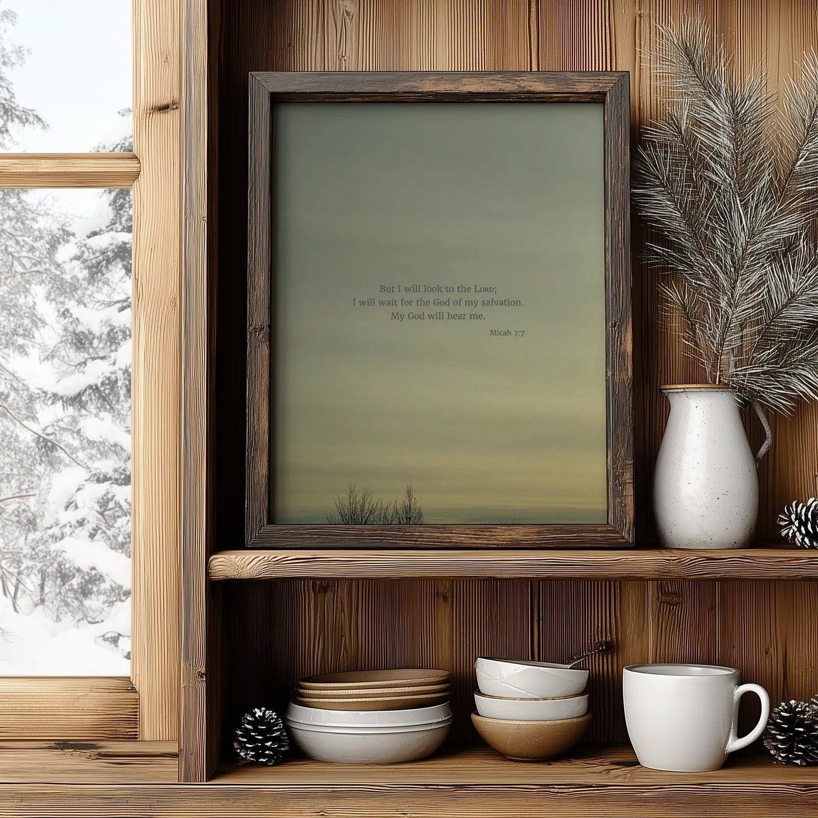Micah 7:7 CSB - Heaven & Nature Co. Scripture Print - Lifestyle