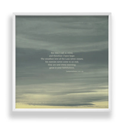 Lamentations 3:21-23 ESV - Heaven & Nature Co. Scripture Print - Standard 10x10 Frame Mockup - Life-Giving Pages Version