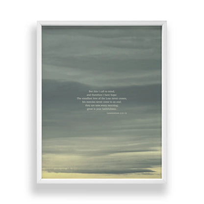 Lamentations 3:21-23 ESV - Heaven & Nature Co. Scripture Print - Standard 11x14 Frame Mockup - Life-Giving Pages Version