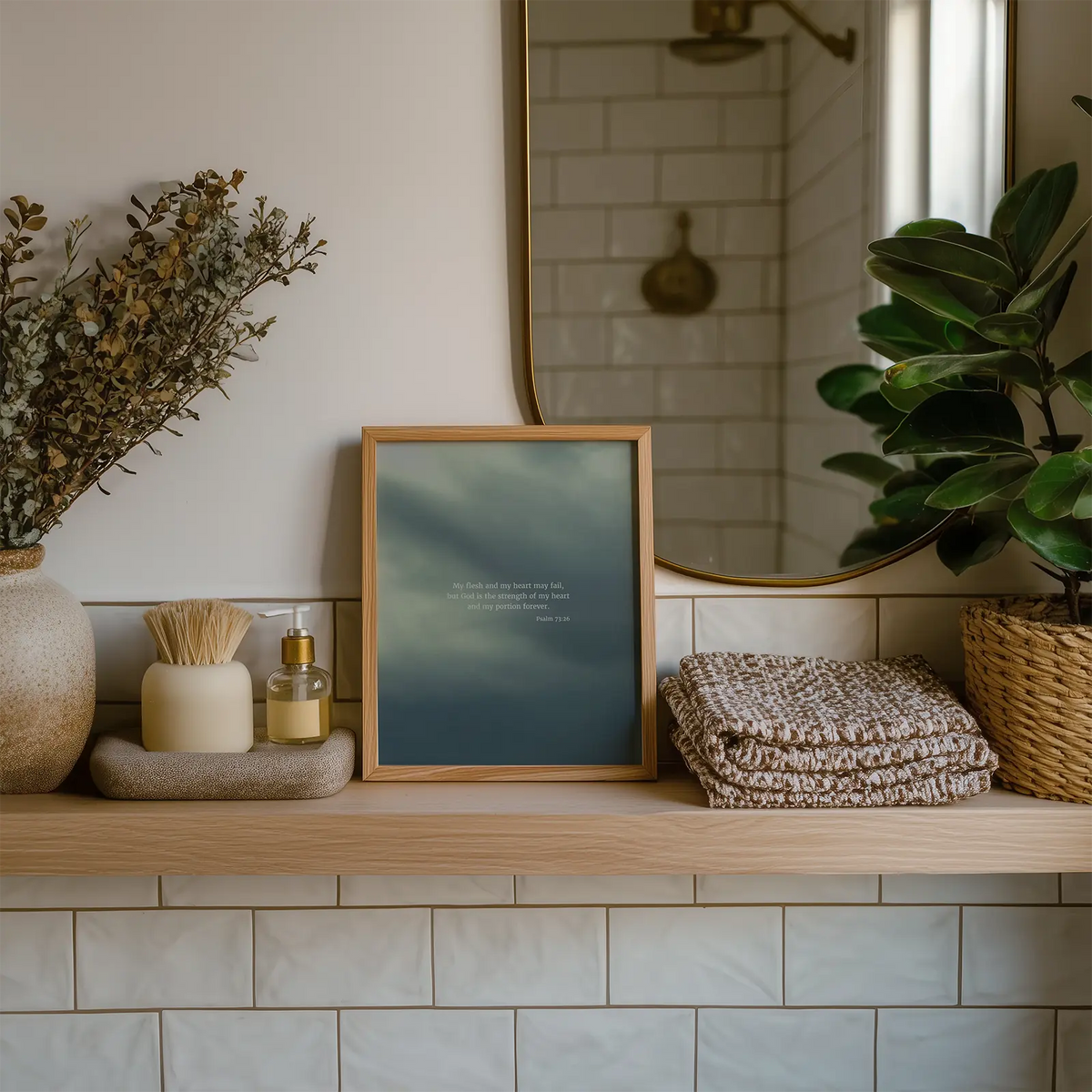 Psalm 73:26 ESV - Heaven & Nature Co. Scripture Print - Lifestyle