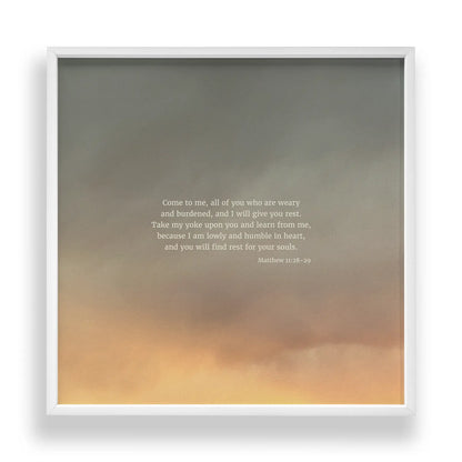 Matthew 11:28-29 CSB - Heaven & Nature Co. Scripture Print - Standard 10x10 Frame Mockup