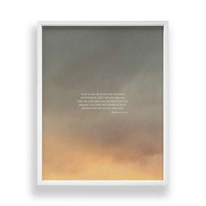 Matthew 11:28-29 CSB - Heaven & Nature Co. Scripture Print - Standard 11x14 Frame Mockup