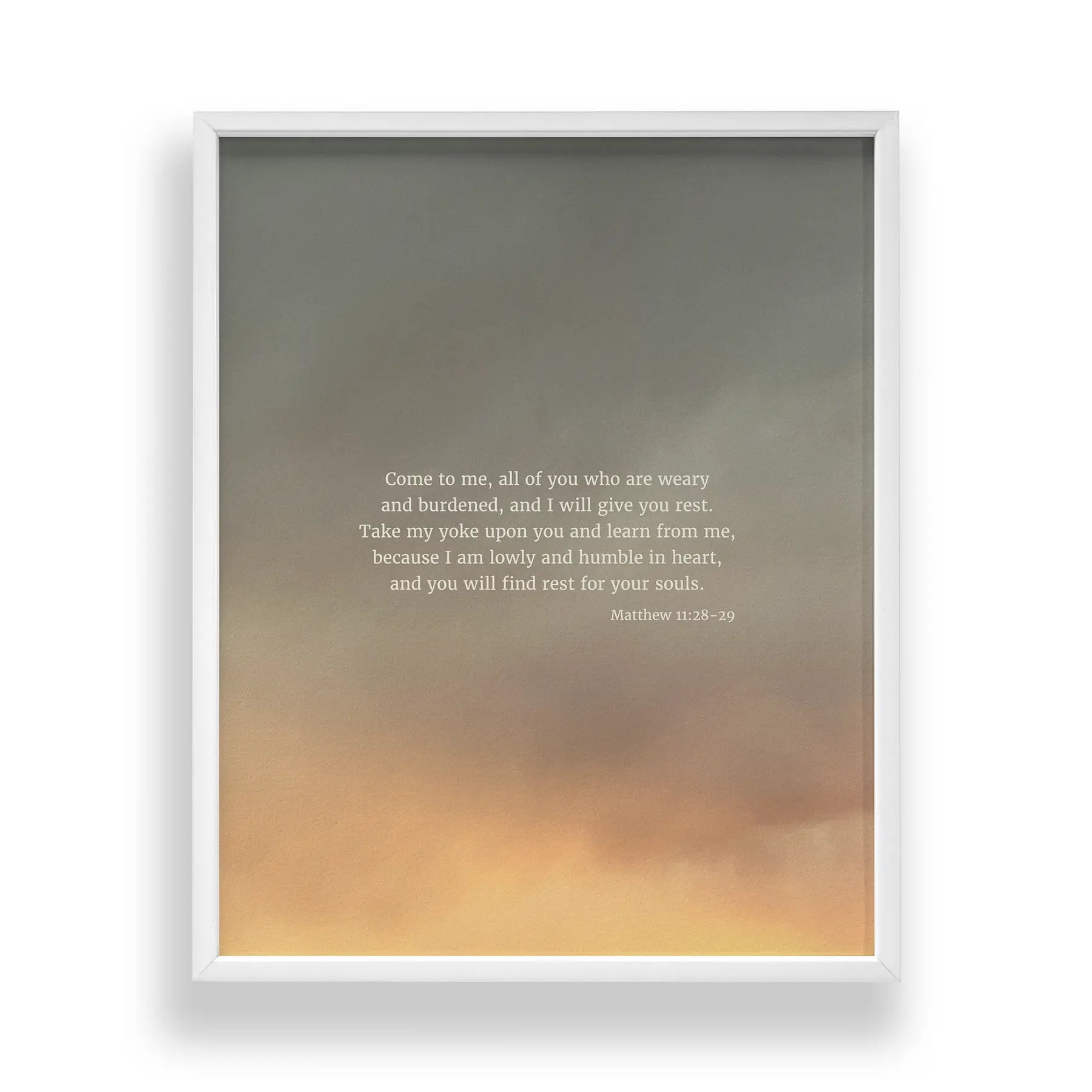 Matthew 11:28-29 CSB - Heaven & Nature Co. Scripture Print - Standard 8x10 Frame Mockup