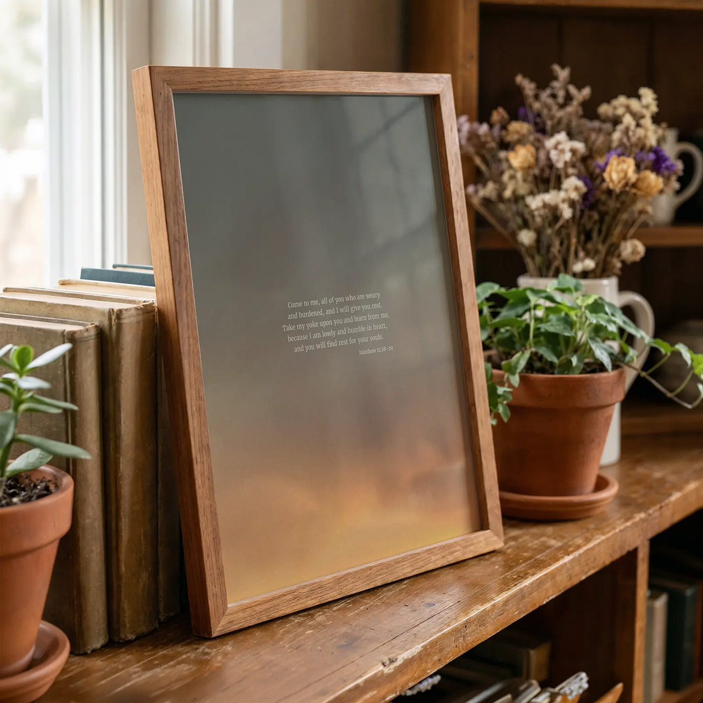 Matthew 11:28-29 CSB - Heaven & Nature Co. Scripture Print - Lifestyle