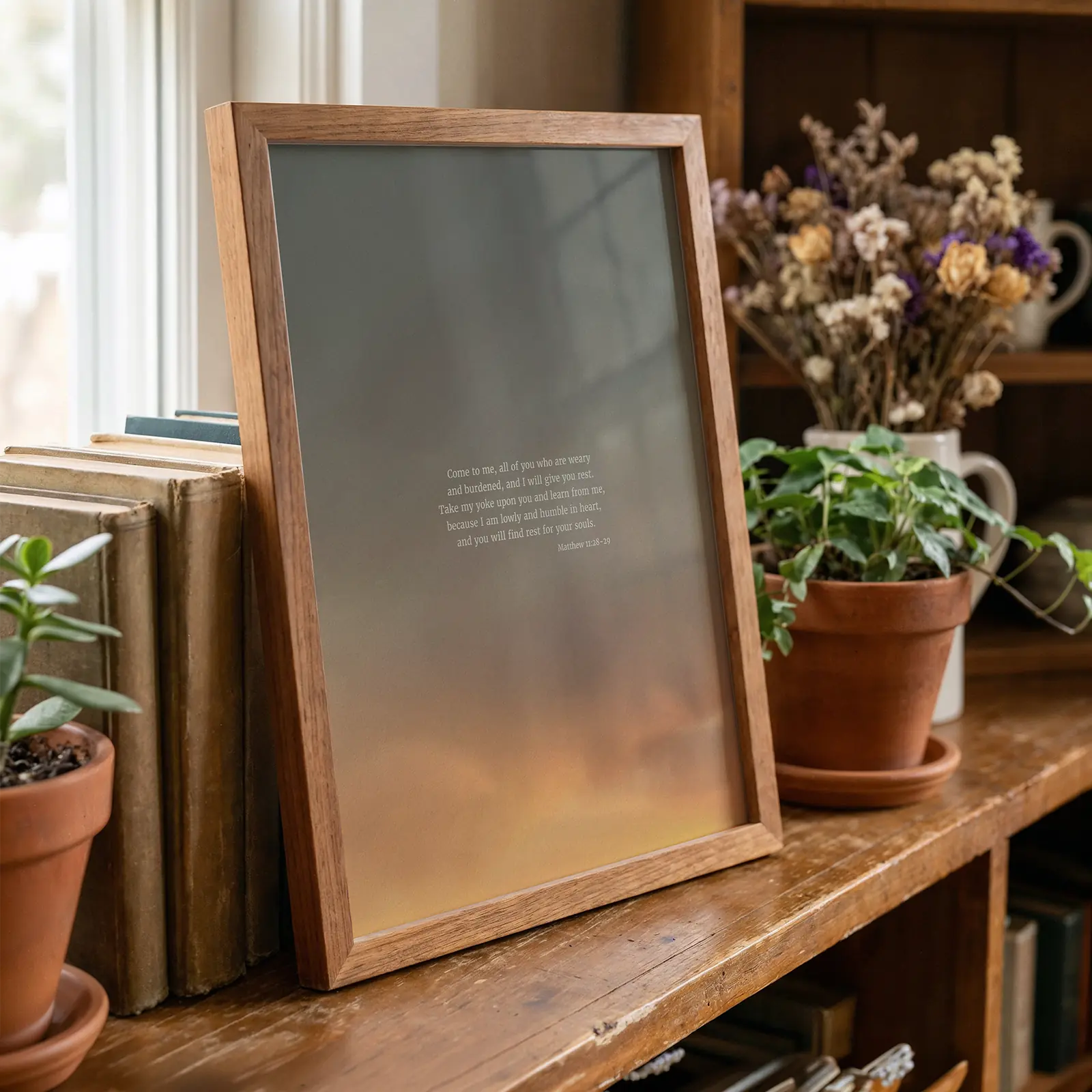 Matthew 11:28-29 CSB - Heaven & Nature Co. Scripture Print - Lifestyle