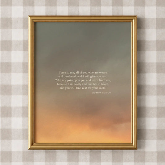 Matthew 11:28-29 CSB - Heaven & Nature Co. Scripture Print - Lifestyle