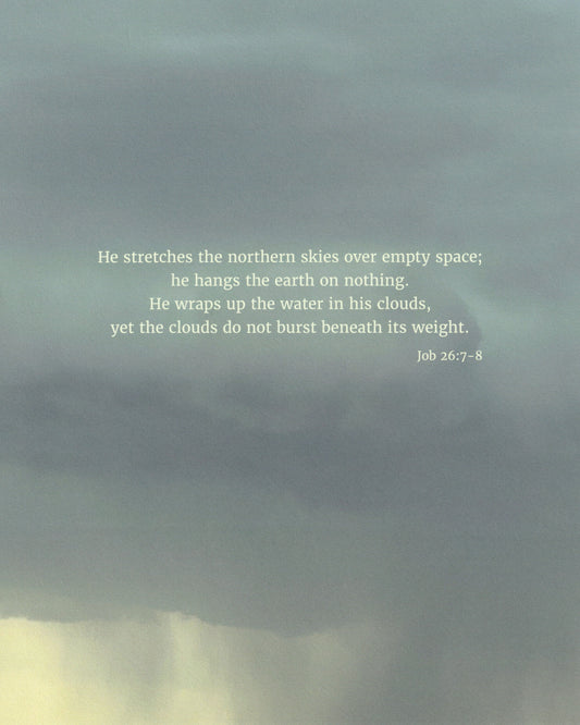 He Hangs the Earth (Job 26:7-8) Scripture Print