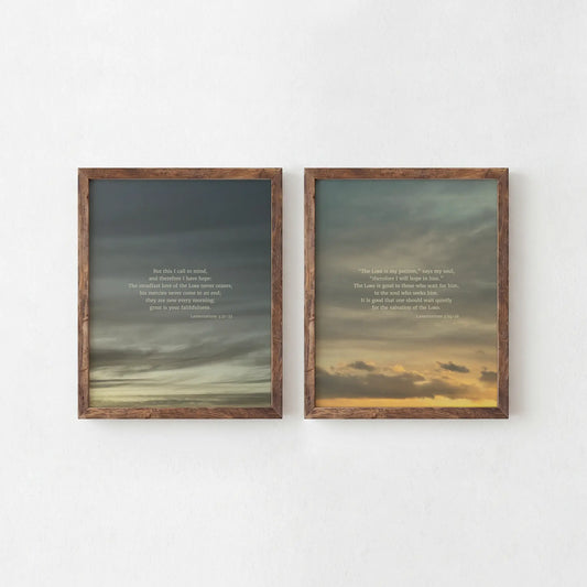 Lamentations3:21-23 & 3:24-26 ESV - Heaven & Nature Co. Scripture Print Set - Lifestyle